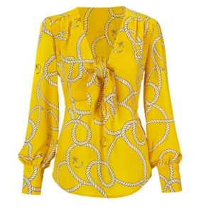 Cabi Women’s Small Yellow Long Sleeve Reef Knot Blouse
